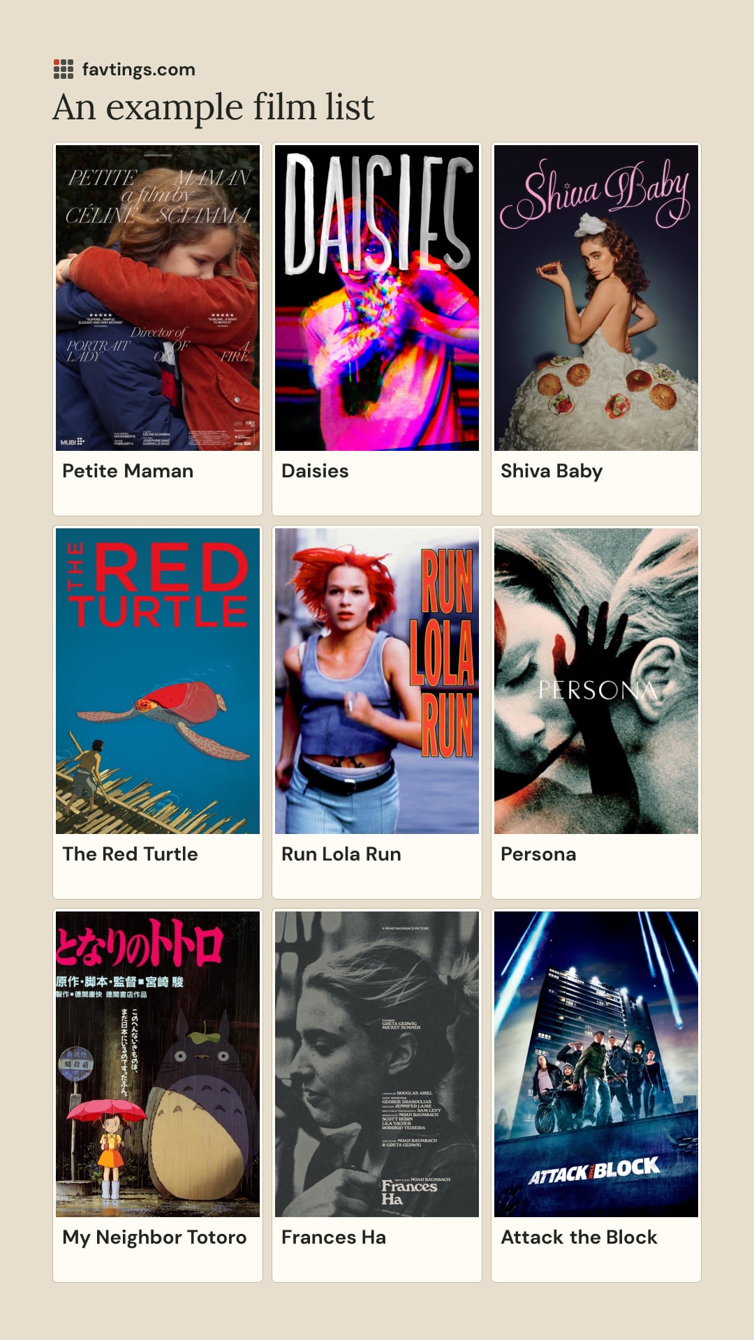 A complete nine-pick movies grid inside a tall Story image, with movie posters from the catalog.